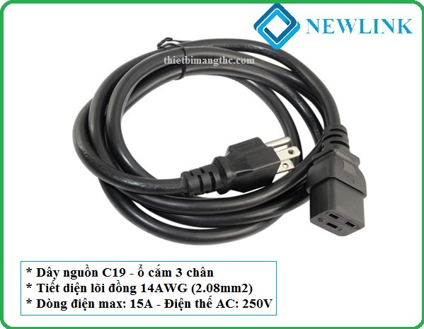 Dây nguồn 3 chân C19 dài 1.5M NEWLINK lõi 2,08mm2 (14 AWG)